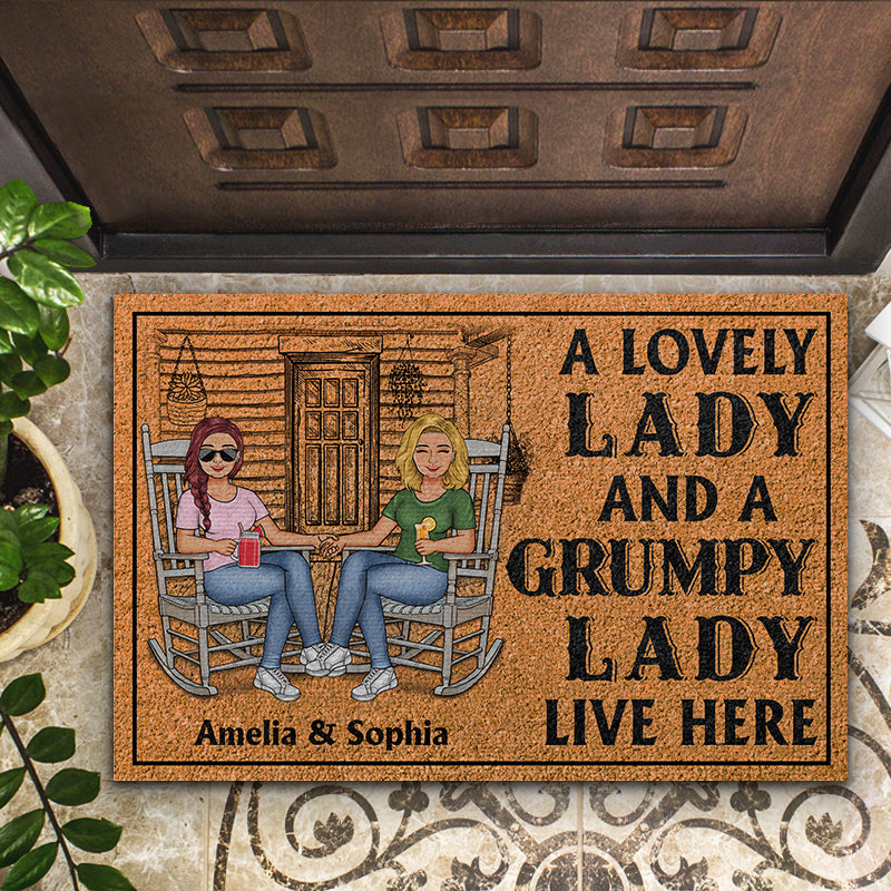 Family Couple A Lovely Lady And A Grumpy Man Live Here - Couple Gift - Personalized Custom Doormat