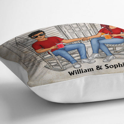 Family Couple A Loving Man And A Happy Lady Live Here - Couple Gift - Personalized Custom Pillow
