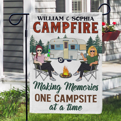 Let's Sit By The Campfire & Watch People Park Their Campers Husband Wife Camping - Couple Gift - Personalized Custom Flag