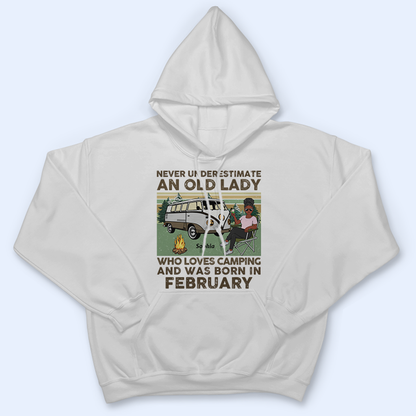 Never Underestimate An Old Lady Who Loves Camping - Personalized Custom T Shirt