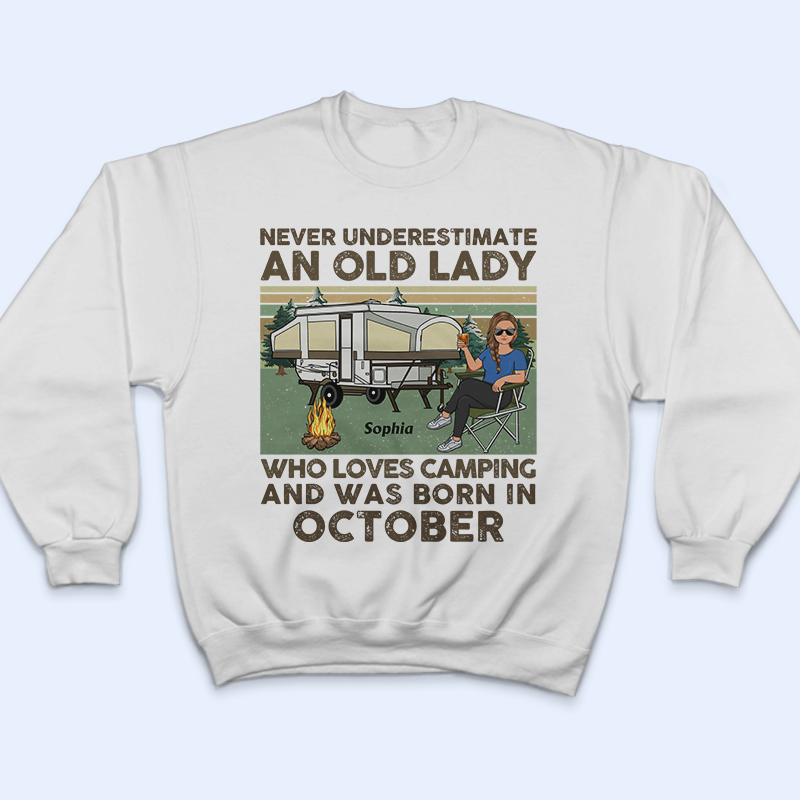 Never Underestimate An Old Lady Who Loves Camping - Personalized Custom T Shirt