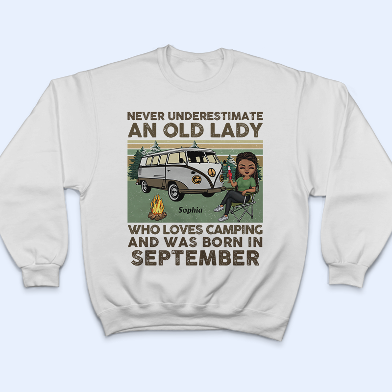 Never Underestimate An Old Lady Who Loves Camping Chibi - Personalized Custom T Shirt