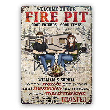 Fire Pit Camping Family Couple Where Music Gets Played And Memories Are Made - Camping Sign - Personalized Custom Classic Metal Signs