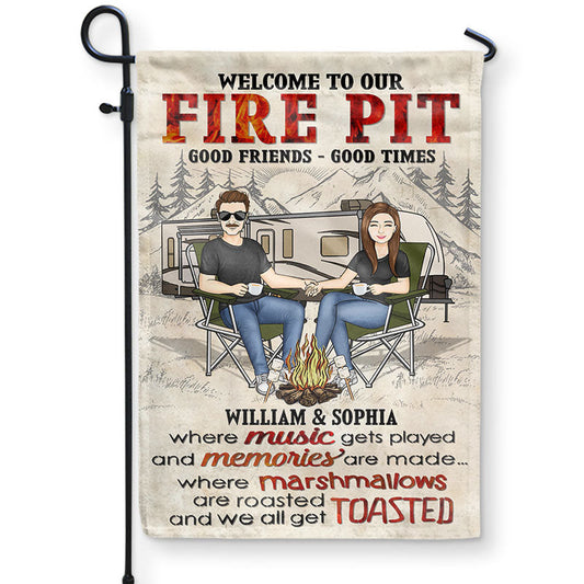 Fire Pit Camping Family Couple Where Music Gets Played And Memories Are Made - Camping Sign - Personalized Custom Flag