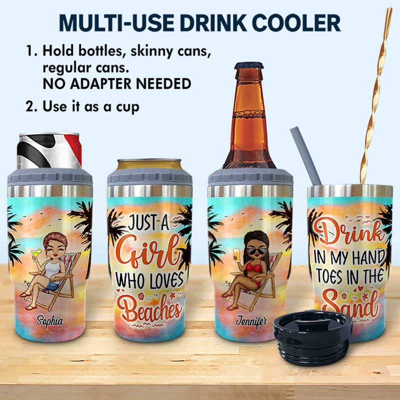 Some Girls Are Just Born With The Beach In Their Souls - Gift For Beach Lovers - Personalized Custom Triple 3 In 1 Can Cooler