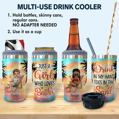 Some Girls Are Just Born With The Beach In Their Souls - Gift For Beach Lovers - Personalized Custom Triple 3 In 1 Can Cooler