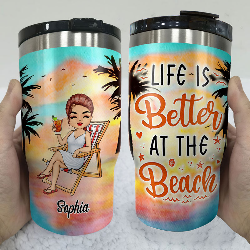 Some Girls Are Just Born With The Beach In Their Souls - Gift For Beach Lovers - Personalized Custom Triple 3 In 1 Can Cooler