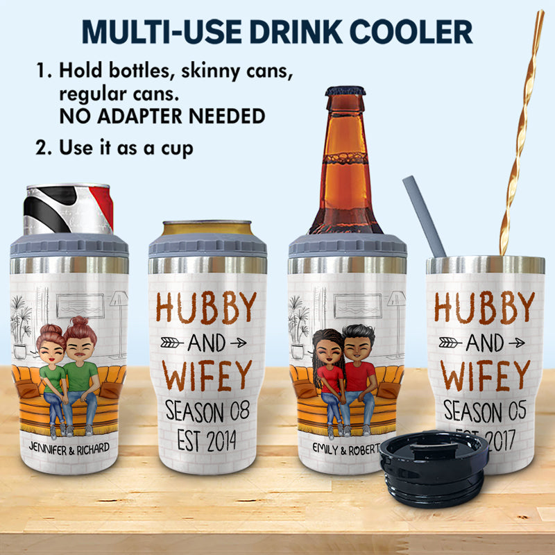 Hubby And Wifey Season Married Couple - Anniversary Gift - Personalized Custom Triple 3 In 1 Can Cooler
