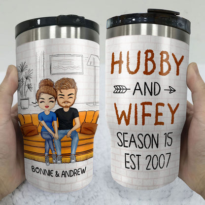 Hubby And Wifey Season Married Couple - Anniversary Gift - Personalized Custom Triple 3 In 1 Can Cooler