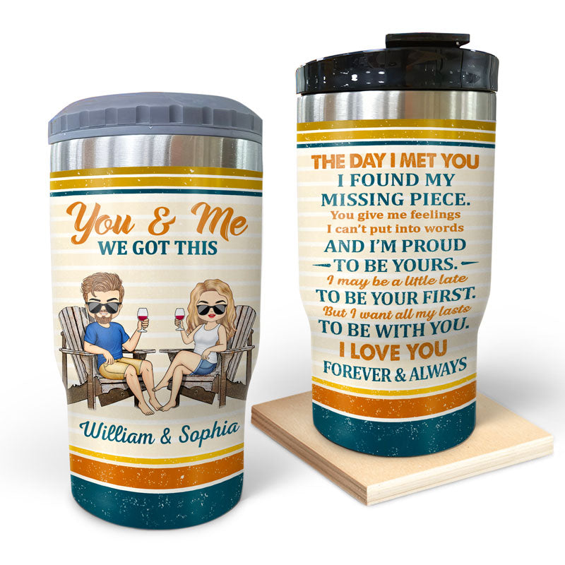 The Day I Met You I Found My Missing Piece Chibi Retro - Gift For Couples - Personalized Custom Triple 3 In 1 Can Cooler