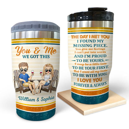 The Day I Met You I Found My Missing Piece Chibi Retro - Gift For Couples - Personalized Custom Triple 3 In 1 Can Cooler
