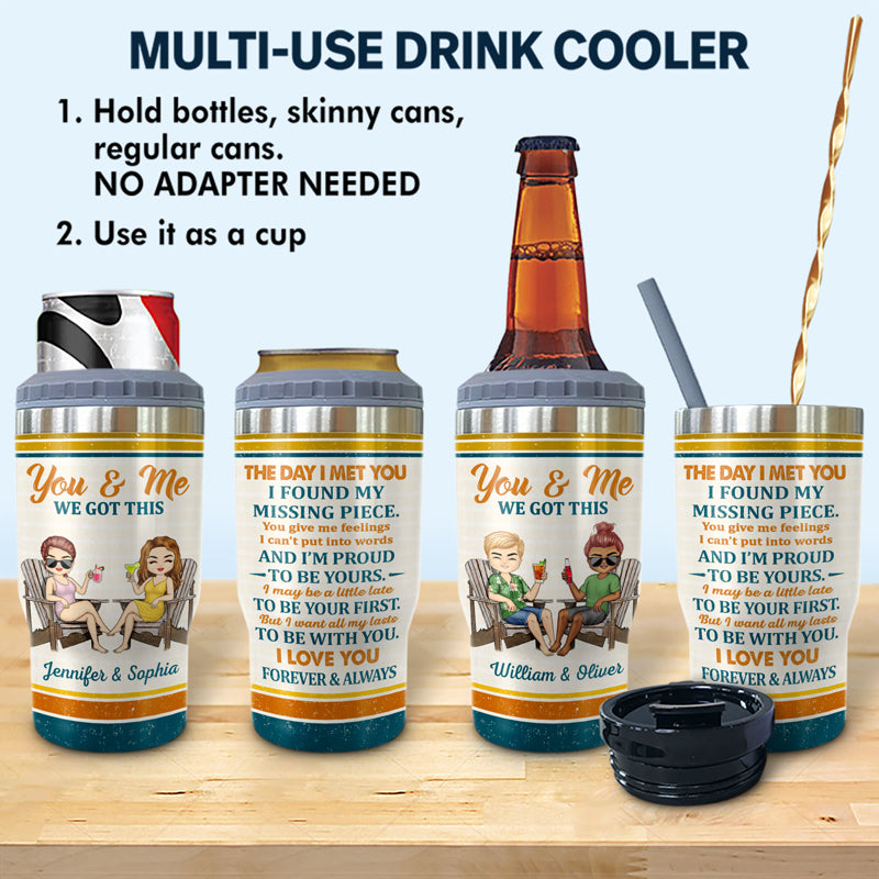 The Day I Met You I Found My Missing Piece Chibi Retro - Gift For Couples - Personalized Custom Triple 3 In 1 Can Cooler