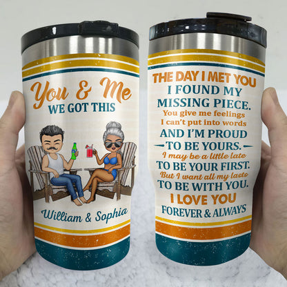 The Day I Met You I Found My Missing Piece Chibi Retro - Gift For Couples - Personalized Custom Triple 3 In 1 Can Cooler
