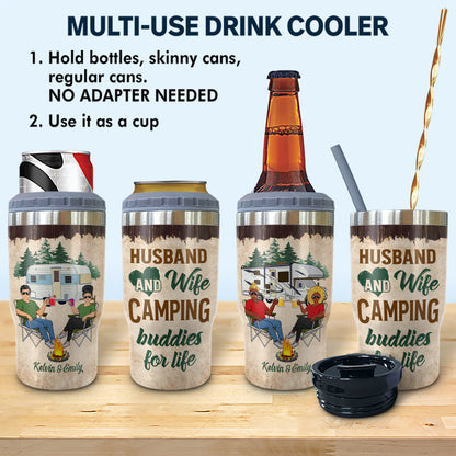 Camping Buddies For Life Husband Wife Family - Couple Gift - Personalized Custom Triple 3 In 1 Can Cooler