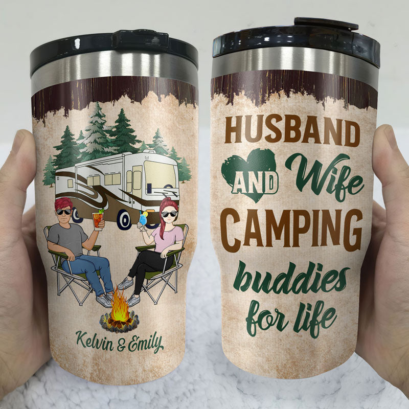 Camping Buddies For Life Husband Wife Family - Couple Gift - Personalized Custom Triple 3 In 1 Can Cooler