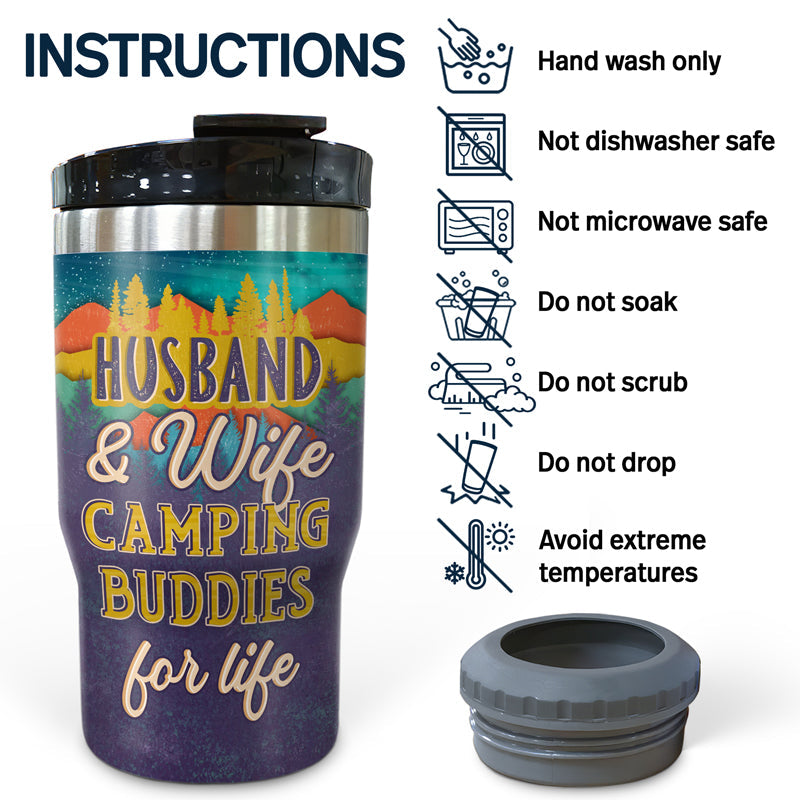 Camping Buddies For Life Husband Wife Family Mountain - Couple Gift - Personalized Custom Triple 3 In 1 Can Cooler