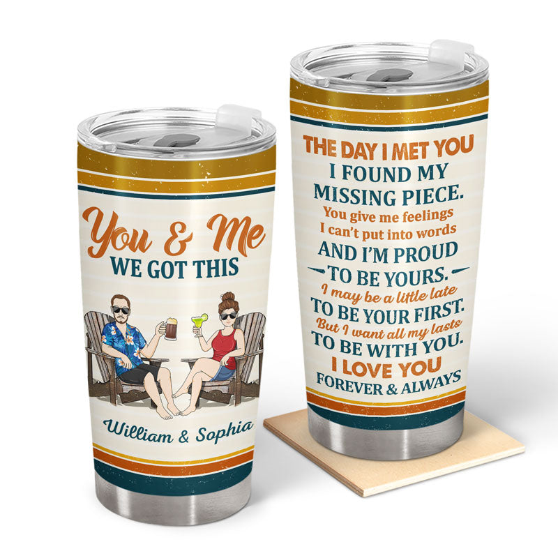 The Day I Met You I Found My Missing Piece Family Retro - Gift For Couples - Personalized Custom Tumbler