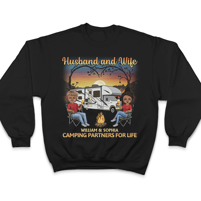 Husband And Wife Camping Partners For Life Traveling - Gift For Camping Couples - Personalized Custom T Shirt