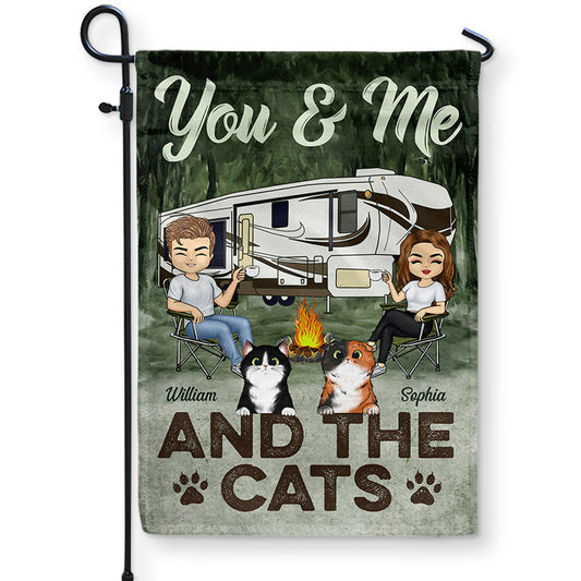 You & Me And The Cats Camping Husband Wife - Couple Gift - Personalized Custom Flag