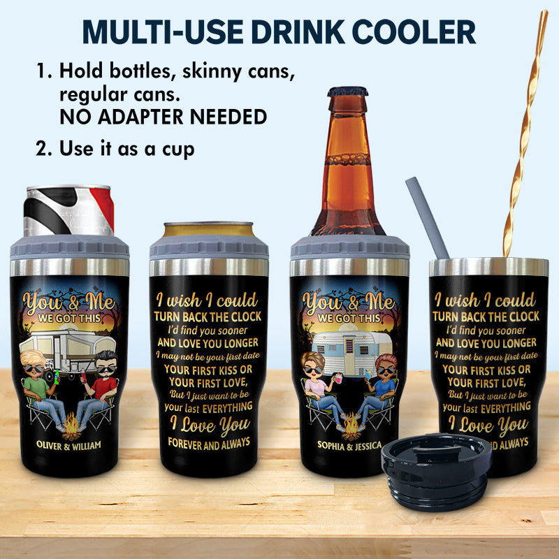 I Wish I Could Turn Back The Clock Husband Wife - Gift For Camping Couples - Personalized Custom Triple 3 In 1 Can Cooler