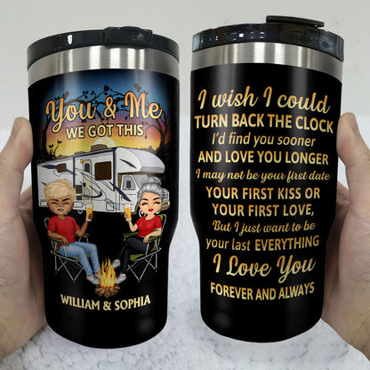 I Wish I Could Turn Back The Clock Husband Wife - Gift For Camping Couples - Personalized Custom Triple 3 In 1 Can Cooler