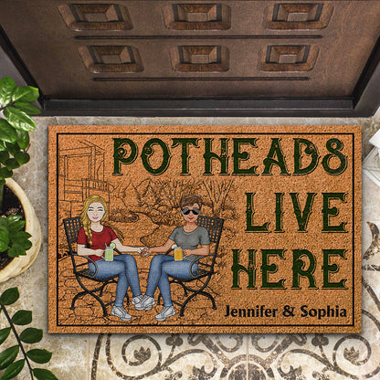 Family Couple Potheads Live Here - Gift For Garden Lovers - Personalized Custom Doormat