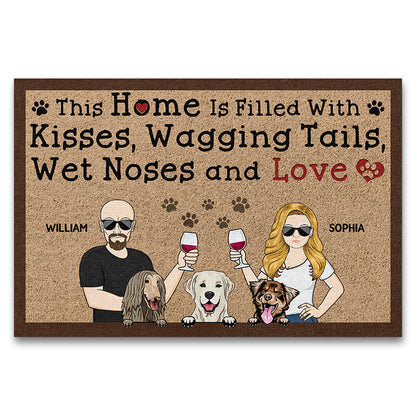 This Home Is Filled With Kisses Wagging Tails And Love Couple Husband Wife - Gift For Dog Lovers - Personalized Custom Doormat