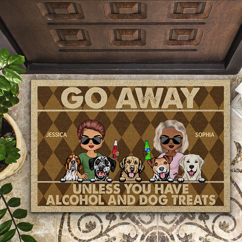 Go Away Unless You Have Alcohol And Dog Treats Chibi Couple Husband Wife - Gift For Dog Lovers - Personalized Custom Doormat