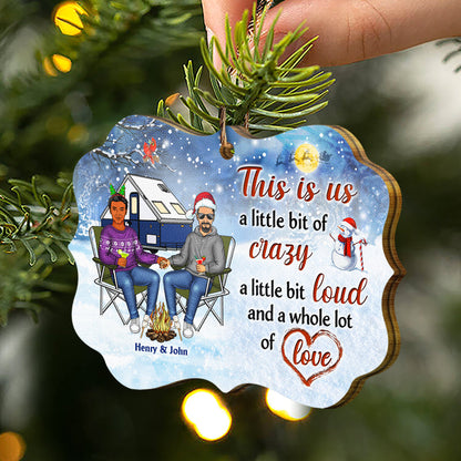 Christmas Camping Couple Let's Sit By The Campfire And Watch People Park Their Campers - Christmas Gift For Camping Lovers - Personalized Custom Wooden Ornament