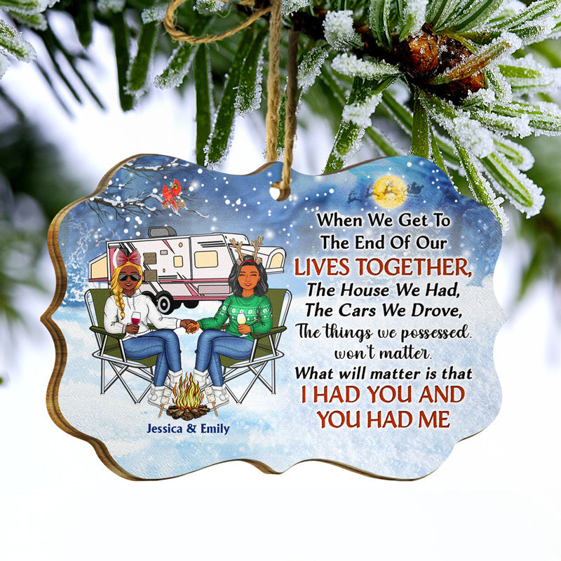 Christmas Camping Couple Let's Sit By The Campfire And Watch People Park Their Campers - Christmas Gift For Camping Lovers - Personalized Custom Wooden Ornament