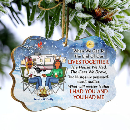 Christmas Camping Couple Let's Sit By The Campfire And Watch People Park Their Campers - Christmas Gift For Camping Lovers - Personalized Custom Wooden Ornament