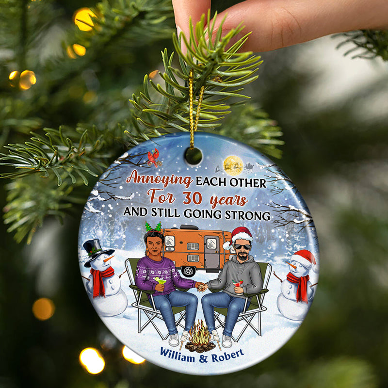 Christmas Camping Couple Camping Together Since - Christmas Gift For Camping Lovers - Personalized Custom Circle Ceramic Ornament