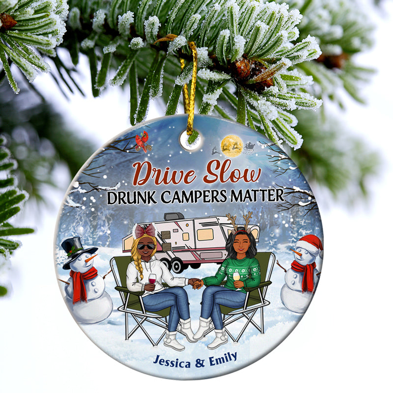 Christmas Camping Couple Camping Together Since - Christmas Gift For Camping Lovers - Personalized Custom Circle Ceramic Ornament