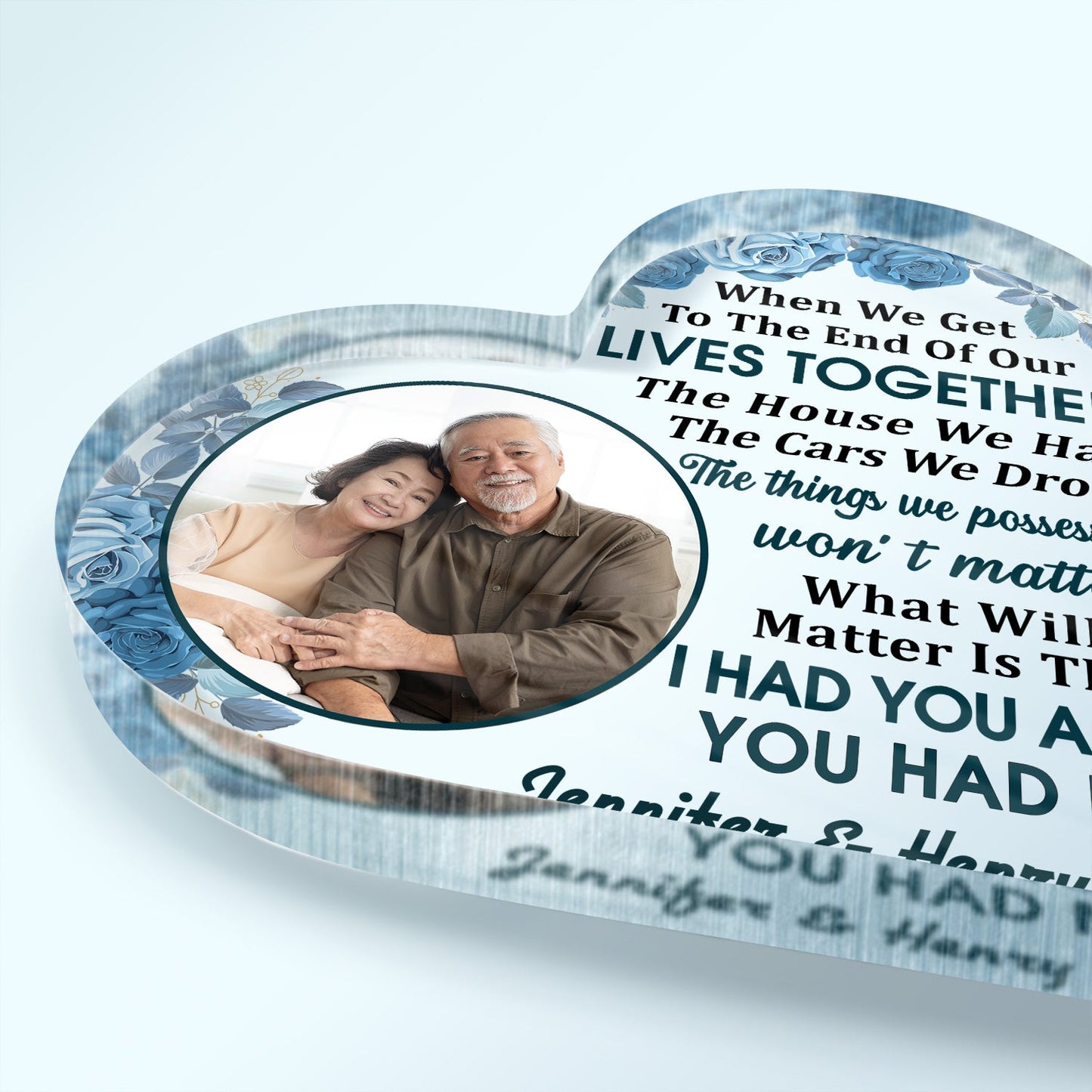 Custom Photo Family Old Couple When We Get To The End - Personalized Custom Heart Shaped Acrylic Plaque