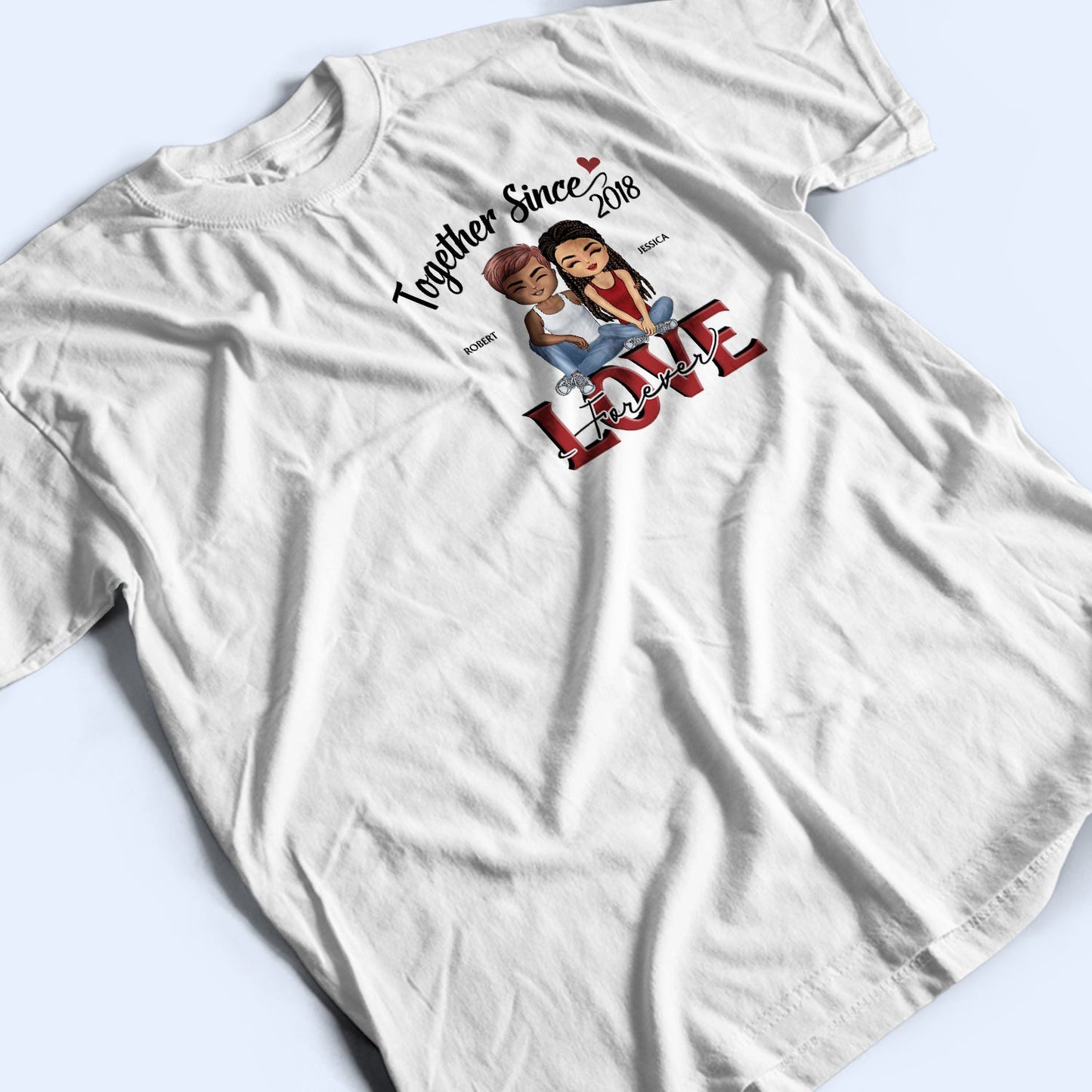 Together Since Heart Husband Wife - Couple Gift - Personalized Custom T Shirt