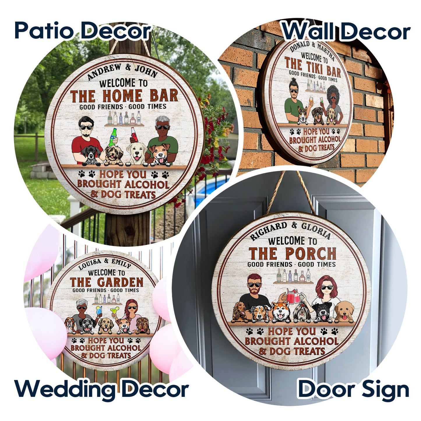 Hope You Brought Alcohol And Dog Treats Couple Husband Wife Grilling Patio - Backyard Sign - Personalized Custom Wood Circle Sign