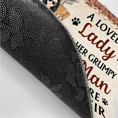 Family Couple A Lovely Lady And Her Grumpy Old Man Live Here With Their Crazy Dogs - Gift For Dog Lovers - Personalized Custom Doormat