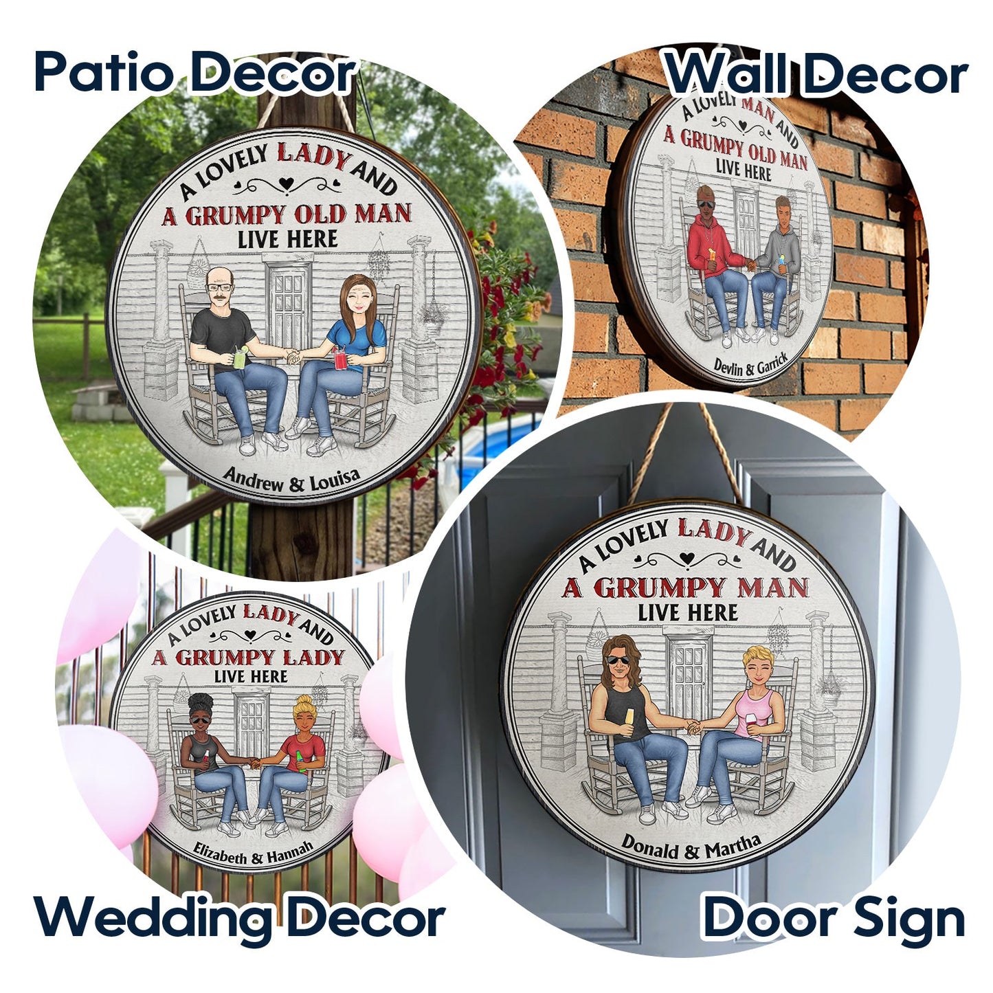 Family Couple A Lovely Lady And A Grumpy Old Man Live Here - Couple Gift - Personalized Custom Wood Circle Sign