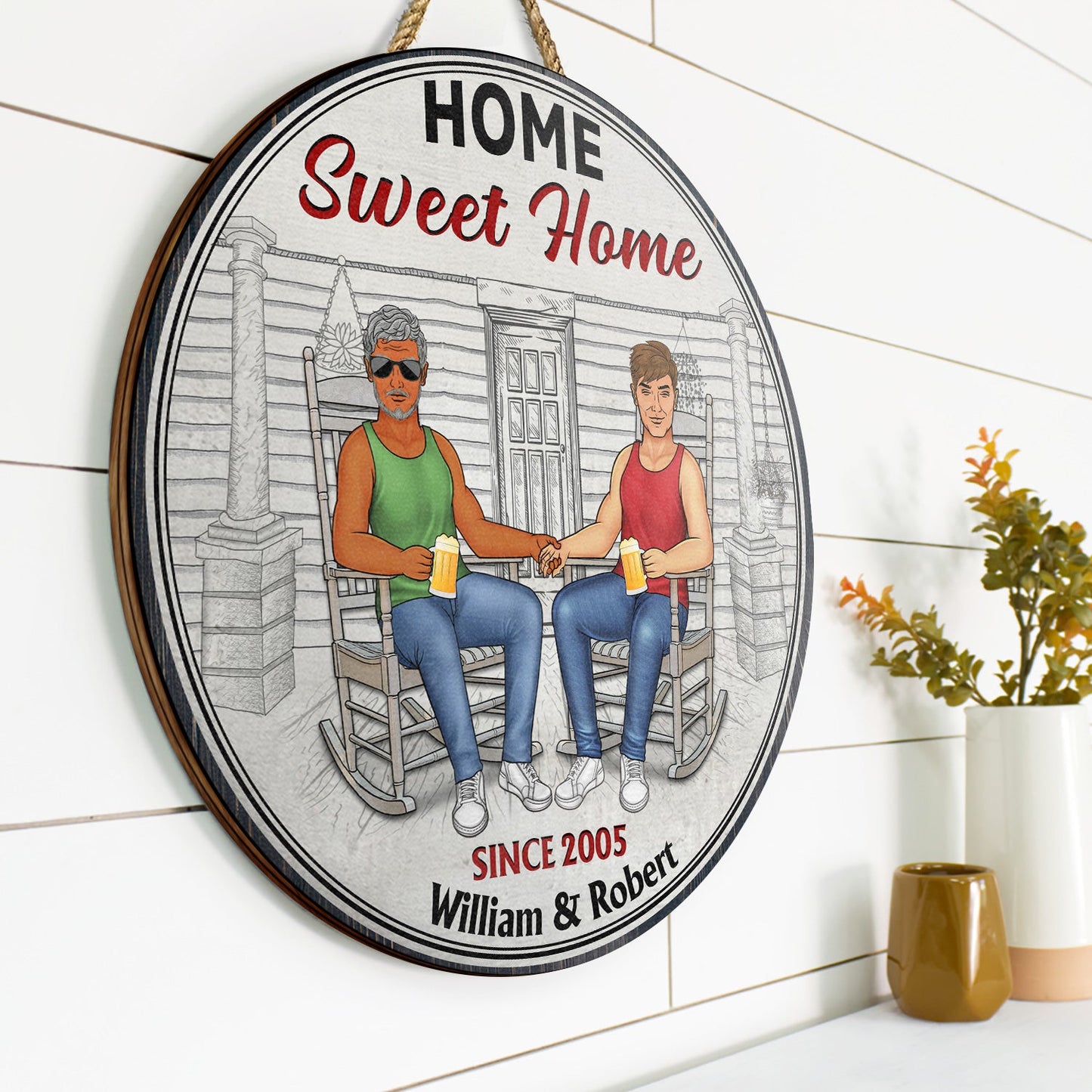 Family Couple Welcome To Our Home - Couple Gift - Personalized Custom Wood Circle Sign