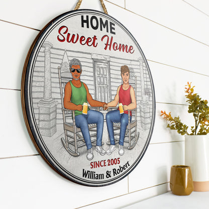 Family Couple Welcome To Our Home - Couple Gift - Personalized Custom Wood Circle Sign