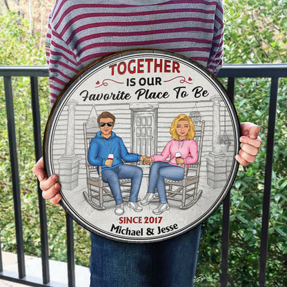 Family Couple Welcome To Our Home - Couple Gift - Personalized Custom Wood Circle Sign