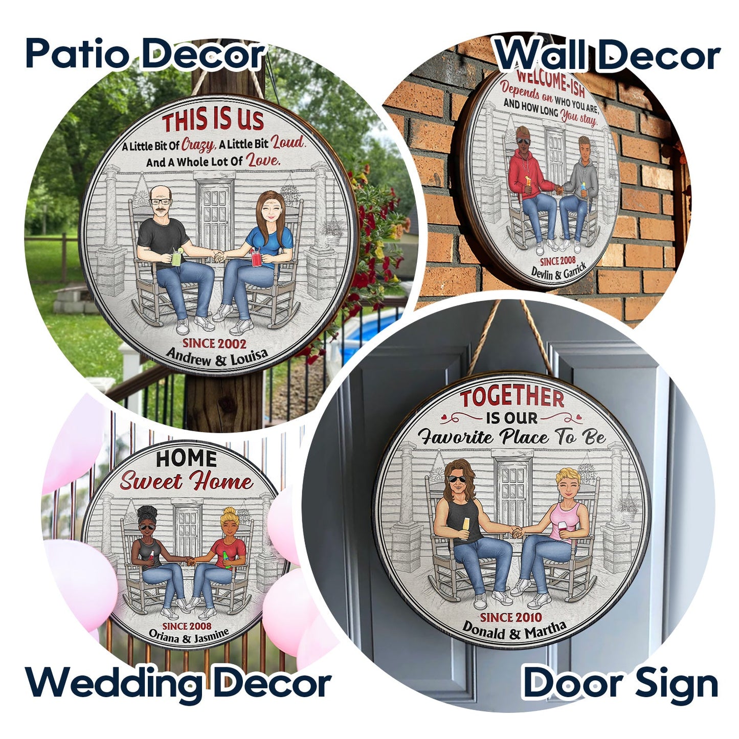 Family Couple Welcome To Our Home - Couple Gift - Personalized Custom Wood Circle Sign