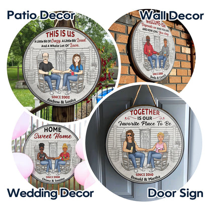 Family Couple Welcome To Our Home - Couple Gift - Personalized Custom Wood Circle Sign