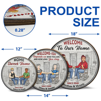 Family Couple Welcome To Our Home - Couple Gift - Personalized Custom Wood Circle Sign