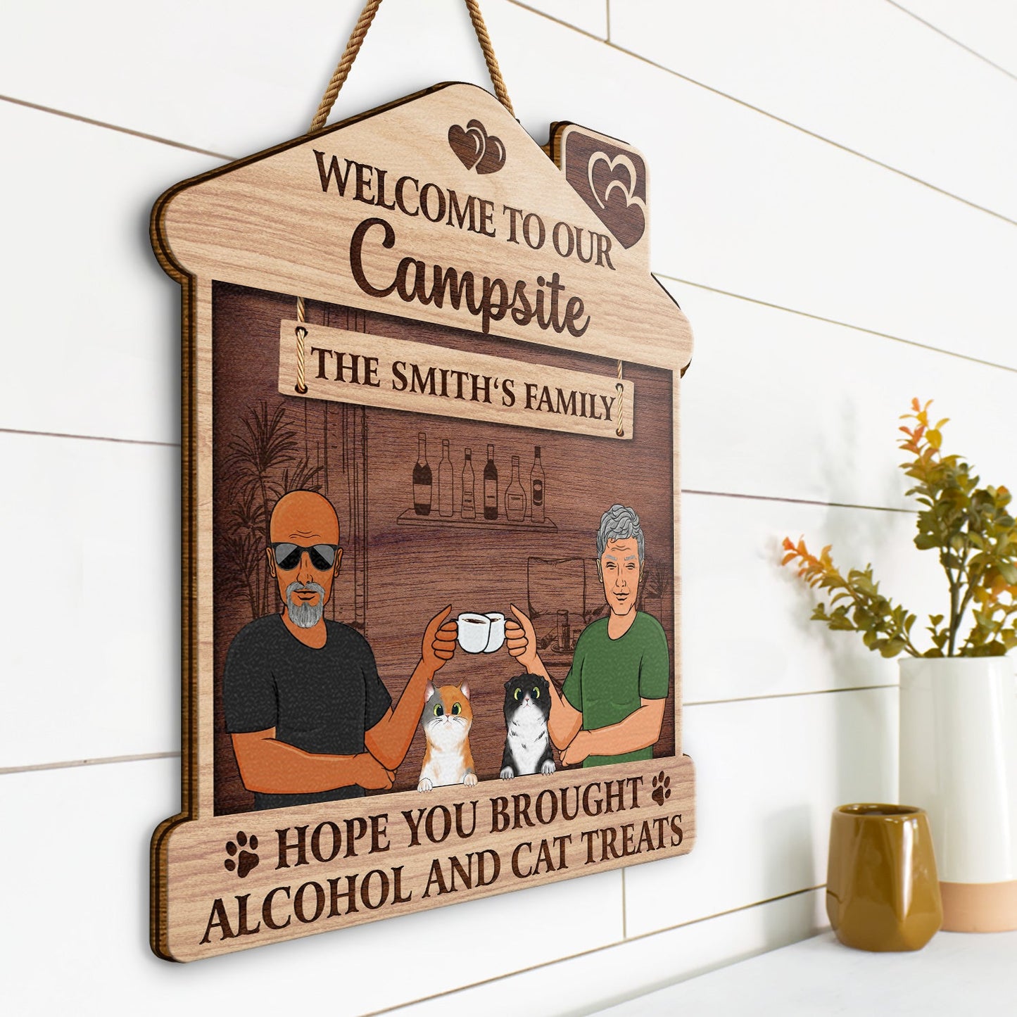 Family Couple Backyard Patio Hope You Brought Alcohol And Dog Cat Treats - Outdoor Gift For Pet Lovers - Personalized Custom Shaped Wood Sign