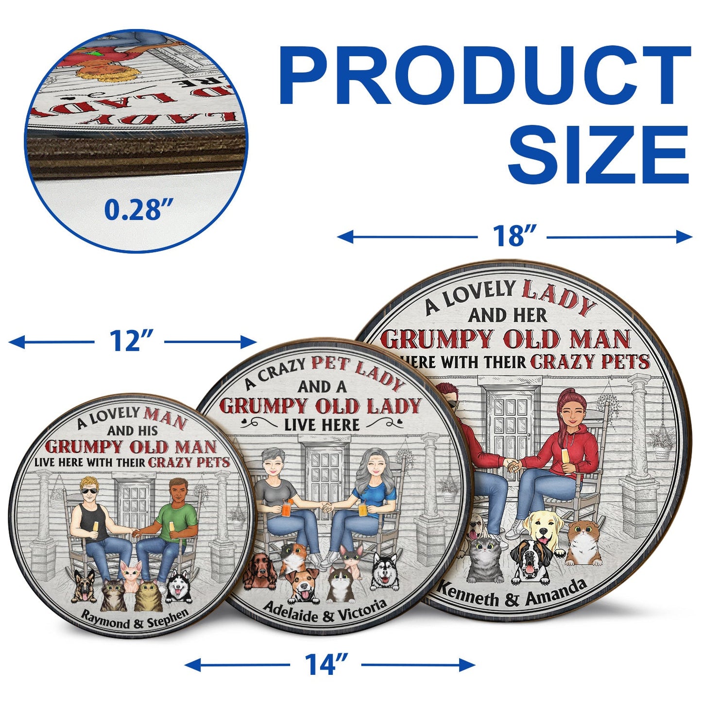 Family Couple A Lovely Lady And Her Grumpy Old Man Live Here With Their Crazy Pets - Gift For Pet Lovers - Personalized Custom Wood Circle Sign