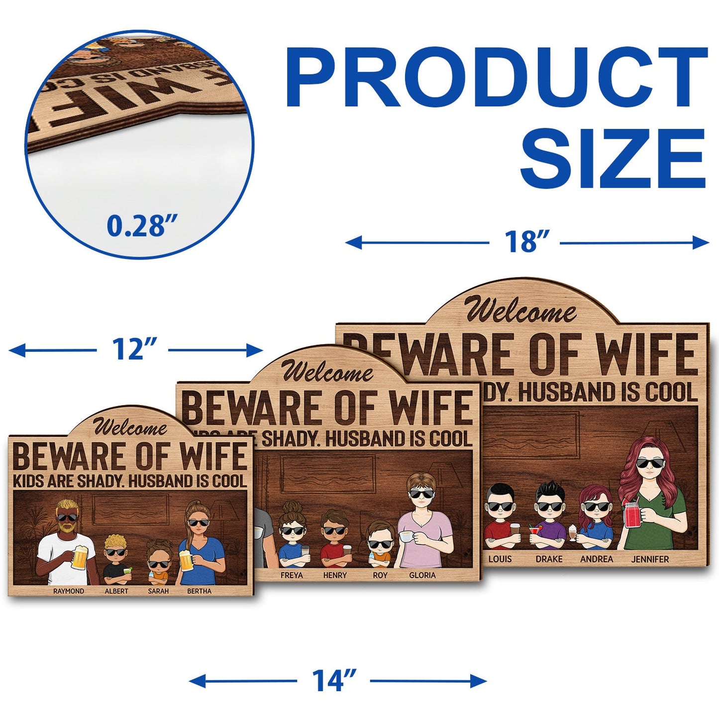Beware Of Wife Kids Are Shady Husband Is Cool Couple - Anniversary, Birthday, Housewarming Gift For Spouse, Husband, Wife, Family - Personalized Custom Shaped Wood Sign