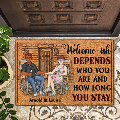 Welcome-ish Depends On Who You Are - Outdoor, Home Decor Gift For Family, Couple, Husband, Wife - Personalized Custom Doormat