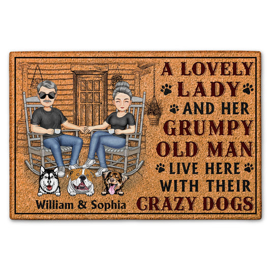 A Lovely Lady And A Grumpy Old Man Live Here With Their Crazy Dogs - Outdoor, Home Decor Gift For Family, Couple, Pet Lovers - Personalized Custom Doormat