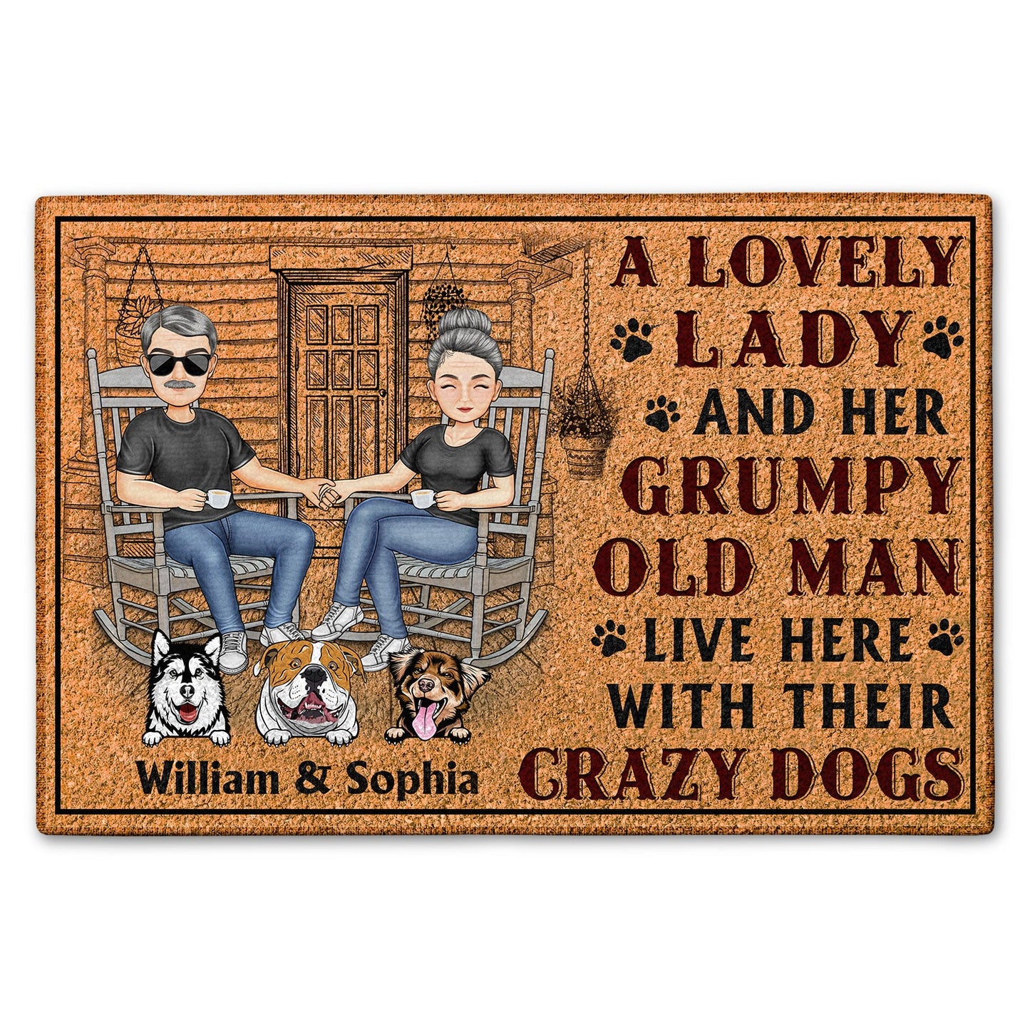 A Lovely Lady And A Grumpy Old Man Live Here With Their Crazy Dogs - Outdoor, Home Decor Gift For Family, Couple, Pet Lovers - Personalized Custom Doormat